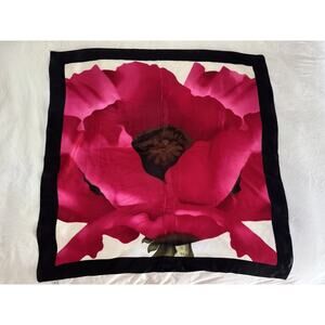 GORGEOUS TALBOTS 100% SILK SCARF 36" SQ RED & ROSE TONES BLACK EDG NEW WITH TAGS